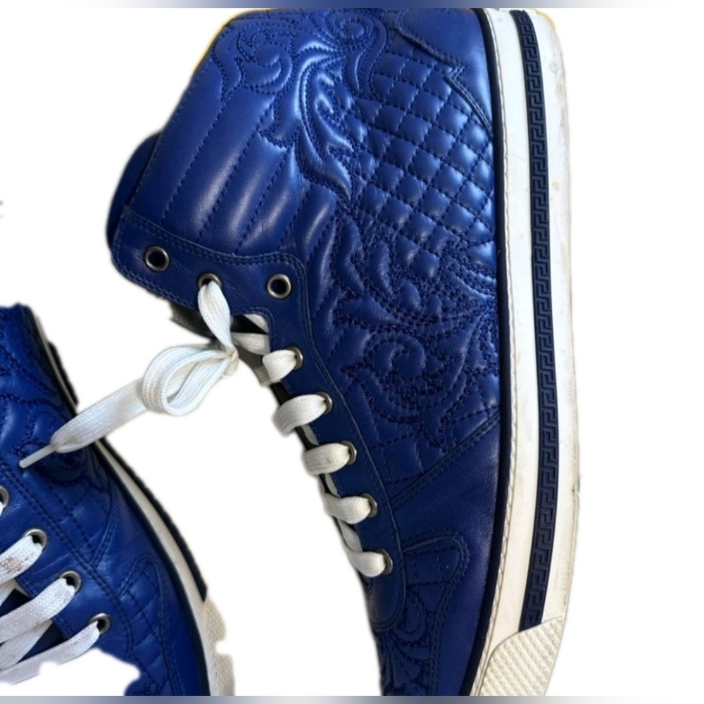 RARE Versace Blue Quilted Leather HighTop Trainers EU 43 Men's US Size 10 (EUC) - Picture 5 of 13
